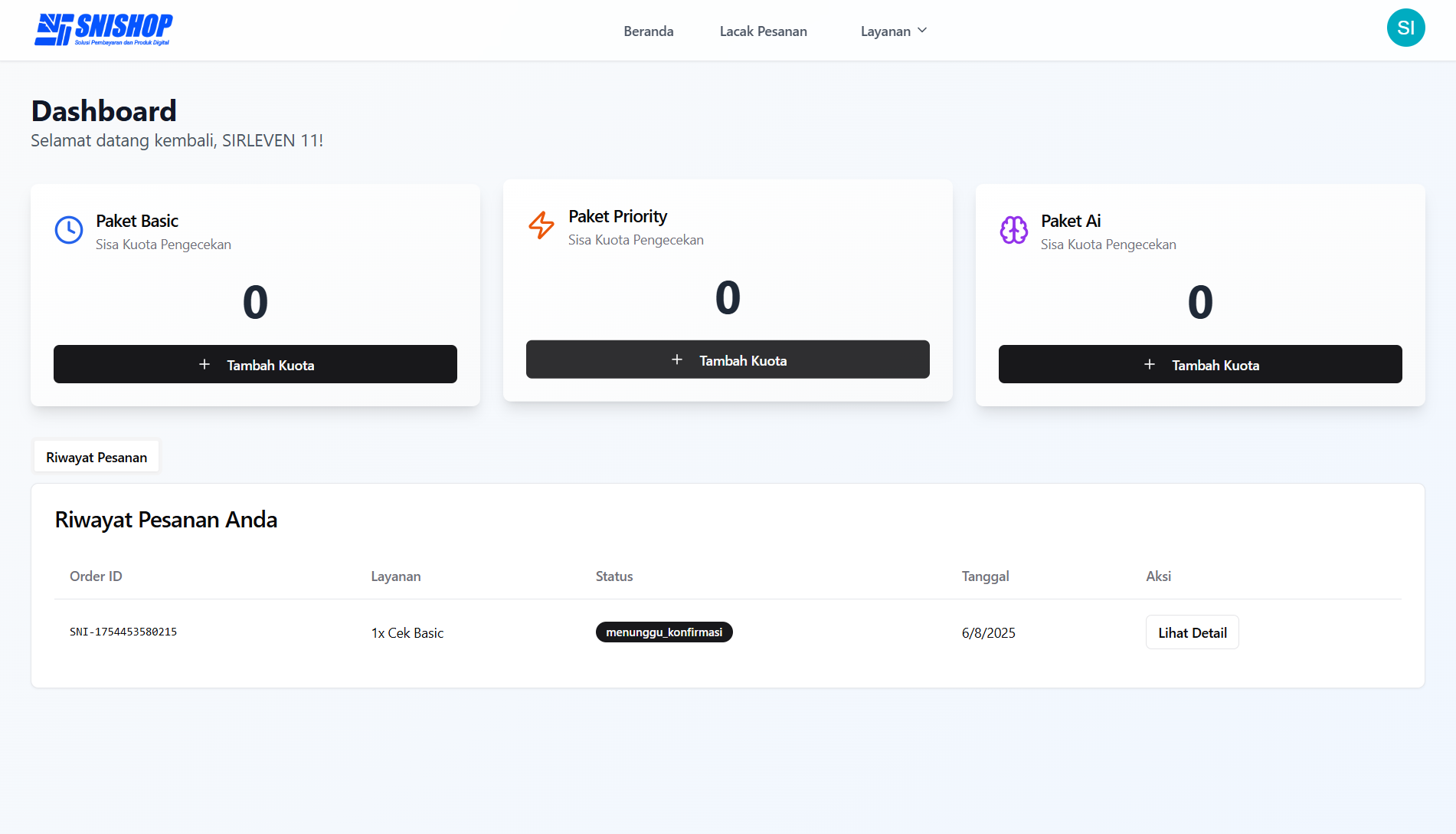 User Dashboard Desktop